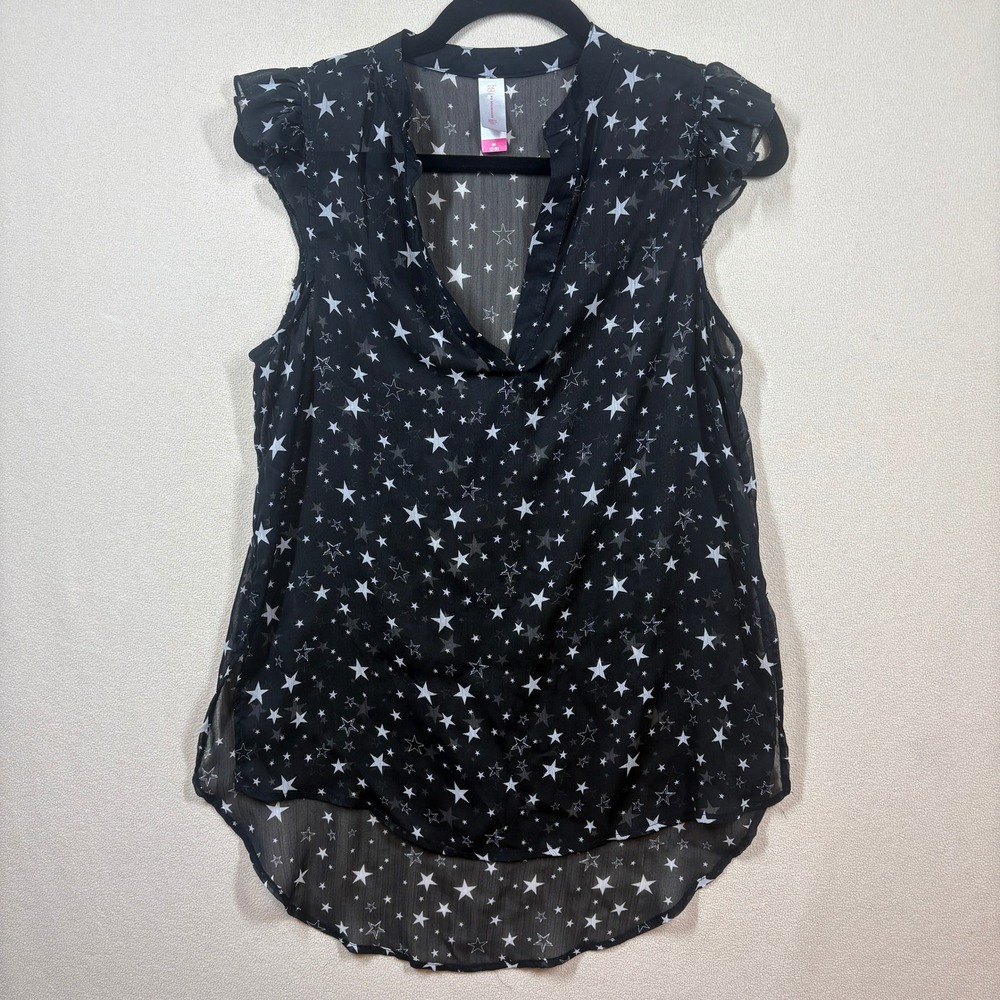 No Boundaries Womens Med Black Whimsygoth Celestial Star Ruffle Sleeve Blouse